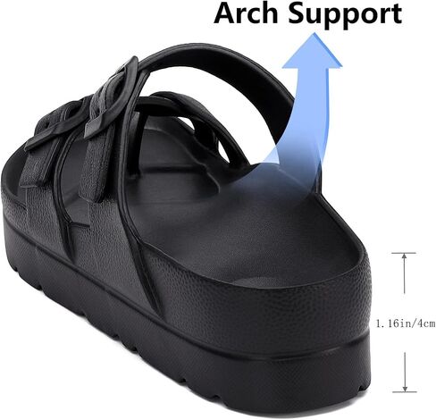 SOSOWHLTE Womens Platform Sandals Arch Support Slide with Adjustable Buckle | Thick Cushioned Sole, Lightweight, Non-Slip, Ring Toe Design, Beach, Pool, Garden, Travel, Shower, Daily Wear in Saudi Arabia