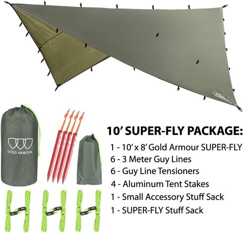 Gold Armour Rainfly Tarp Hammock, Premium 14.7ft/12ft/10ft/8ft Rain Fly Cover, Waterproof Ultralight Camping Shelter Canopy, Survival Equipment Gear Tent Accessories (Camouflage 10ft x 10ft) in Kuwait