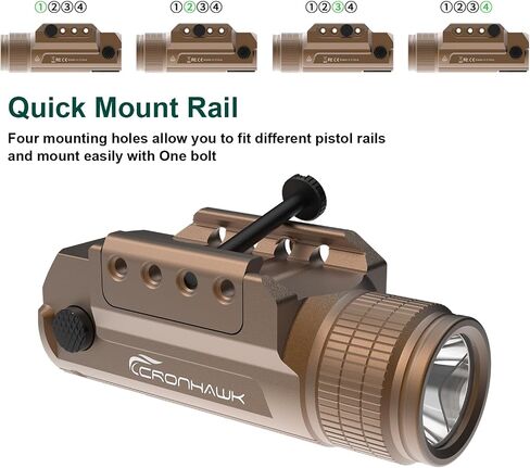 CRONHAWK Pistol Flashlight Rechargeable 700 Lumen Rail Mounted Tactical Flashlight Compact Weapon Light for Gun Light fits Picatinny in Kuwait