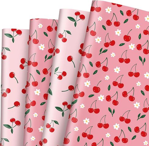 JarThenaAMCS 8 Sheet Cherry Wrapping Paper -Not Roll- Pink Cherry Flower Gift Wrap Paper Folded Flat Art Paper for Birthday Baby Shower DIY Crafts, 19.7 x 27.6 Inch in Saudi Arabia