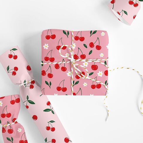 JarThenaAMCS 8 Sheet Cherry Wrapping Paper -Not Roll- Pink Cherry Flower Gift Wrap Paper Folded Flat Art Paper for Birthday Baby Shower DIY Crafts, 19.7 x 27.6 Inch in Saudi Arabia