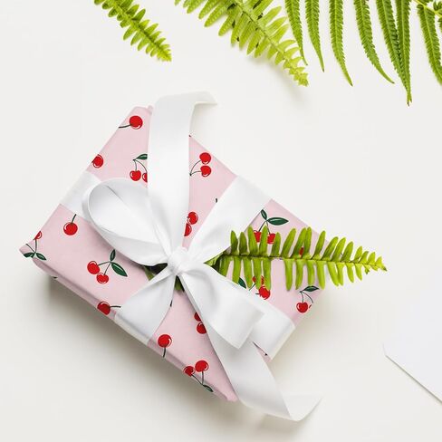 JarThenaAMCS 8 Sheet Cherry Wrapping Paper -Not Roll- Pink Cherry Flower Gift Wrap Paper Folded Flat Art Paper for Birthday Baby Shower DIY Crafts, 19.7 x 27.6 Inch in Saudi Arabia