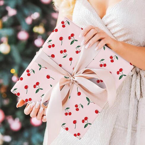 JarThenaAMCS 8 Sheet Cherry Wrapping Paper -Not Roll- Pink Cherry Flower Gift Wrap Paper Folded Flat Art Paper for Birthday Baby Shower DIY Crafts, 19.7 x 27.6 Inch in Saudi Arabia
