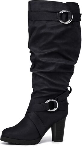 mysoft Women's Wide/Extra Wide Calf Knee High Boots Fashion Chunky Block Heel Pull On Winter Boots with Side Zippers in Kuwait
