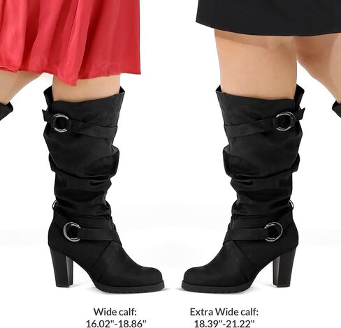 mysoft Women's Wide/Extra Wide Calf Knee High Boots Fashion Chunky Block Heel Pull On Winter Boots with Side Zippers in Kuwait