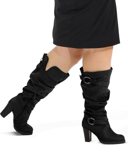 mysoft Women's Wide/Extra Wide Calf Knee High Boots Fashion Chunky Block Heel Pull On Winter Boots with Side Zippers in Kuwait