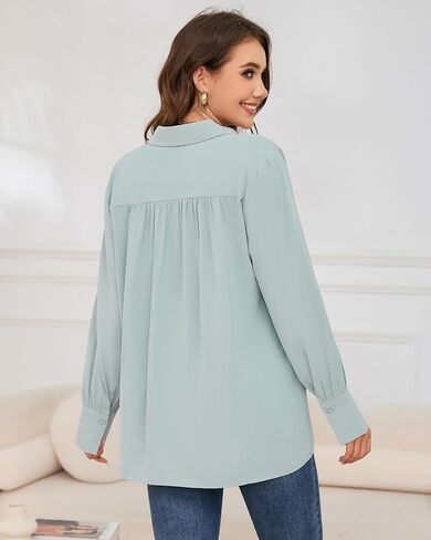 Women Button Down Shirt Long Sleeve Casual Collared Blouses Work Office Chiffon Tops for Ladies in Saudi Arabia
