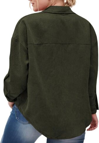 Plus Size Shackets for Women Fashion Fall Outfits Corduroy Shirts with Pockets Casual Long Sleeve Button Down Blouse Tops in Kuwait