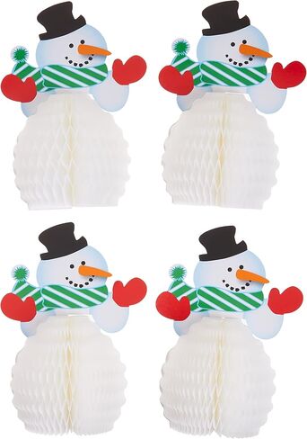Unique Frosty Fun Snowman Honeycomb Decorations - 7" (4 Count) - Multicolor, Perfect for Holiday Season Festivities in Saudi Arabia