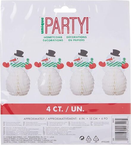 Unique Frosty Fun Snowman Honeycomb Decorations - 7" (4 Count) - Multicolor, Perfect for Holiday Season Festivities in Saudi Arabia