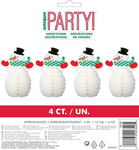 Unique Frosty Fun Snowman Honeycomb Decorations - 7" (4 Count) - Multicolor, Perfect for Holiday Season Festivities in Saudi Arabia