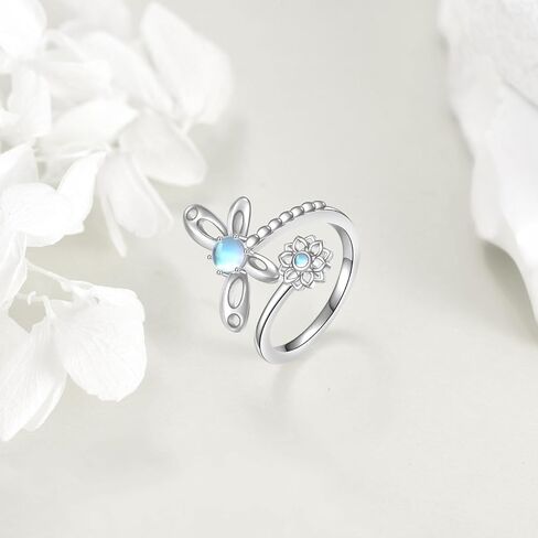 TIGER RIDER Sterling Silver Rings for Women Sunflower Bee Rings Turquoise Tree of Life Rings Daisy Anxiety Rings Dragonfly Ring Christmas Jewelry Birthday Mothers Day Gifts for Mom Size 7#8 in Saudi Arabia