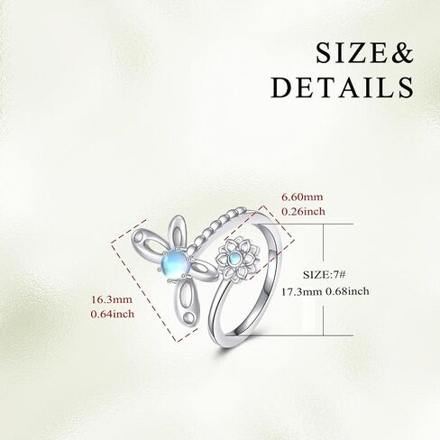 TIGER RIDER Sterling Silver Rings for Women Sunflower Bee Rings Turquoise Tree of Life Rings Daisy Anxiety Rings Dragonfly Ring Christmas Jewelry Birthday Mothers Day Gifts for Mom Size 7#8 in Saudi Arabia