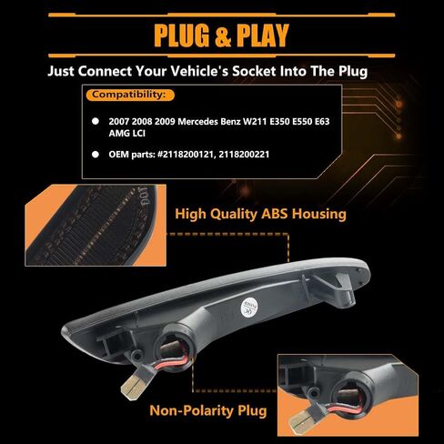 مصابيح LED جانبية للحاجز الأمامي لسيارة Mercedes Benz W211 E350 E550 E63 AMG LCI، W211، مصابيح علامة جانبية للعدسة المدخنة، [فائقة السطوع] مصابيح إشارة الانعطاف LED بيضاء، قطعتان in Kuwait