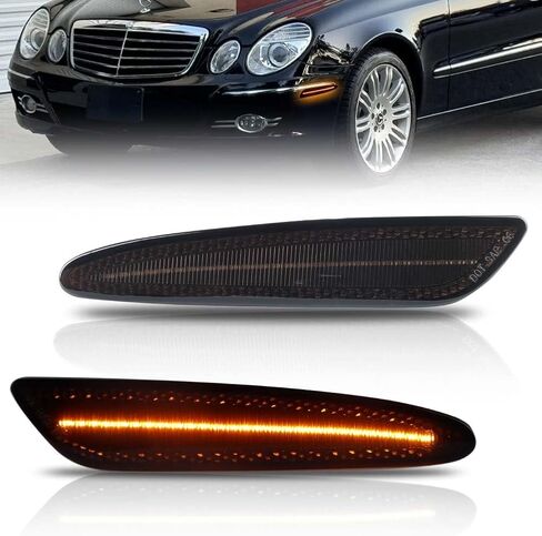 مصابيح LED جانبية للحاجز الأمامي لسيارة Mercedes Benz W211 E350 E550 E63 AMG LCI، W211، مصابيح علامة جانبية للعدسة المدخنة، [فائقة السطوع] مصابيح إشارة الانعطاف LED بيضاء، قطعتان in Kuwait