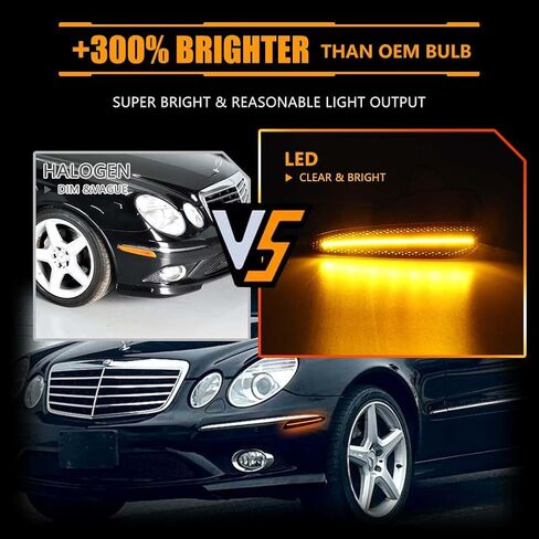 مصابيح LED جانبية للحاجز الأمامي لسيارة Mercedes Benz W211 E350 E550 E63 AMG LCI، W211، مصابيح علامة جانبية للعدسة المدخنة، [فائقة السطوع] مصابيح إشارة الانعطاف LED بيضاء، قطعتان in Kuwait