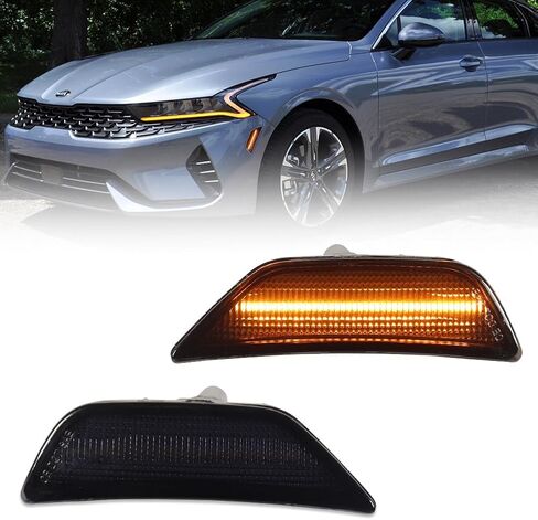 مصابيح LED جانبية أمامية لسيارة Kia K5 2021 2022 2023-up، K5 مصابيح جانبية للعدسة المدخنة، مصابيح إشارة الانعطاف LED من Kia Amber، استبدل OEM #921A1-L3000، 921A2-L3000، قطعتان in Kuwait