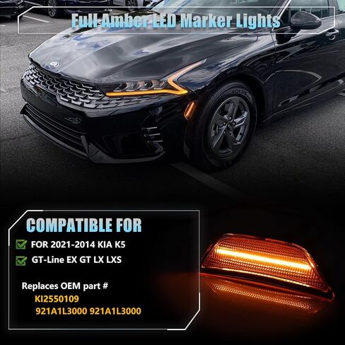 مصابيح LED جانبية أمامية لسيارة Kia K5 2021 2022 2023-up، K5 مصابيح جانبية للعدسة المدخنة، مصابيح إشارة الانعطاف LED من Kia Amber، استبدل OEM #921A1-L3000، 921A2-L3000، قطعتان in Kuwait