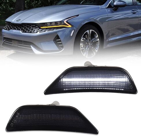 مصابيح LED جانبية أمامية لسيارة Kia K5 2021 2022 2023-up، K5 مصابيح جانبية للعدسة المدخنة، مصابيح إشارة الانعطاف LED من Kia Amber، استبدل OEM #921A1-L3000، 921A2-L3000، قطعتان in Kuwait