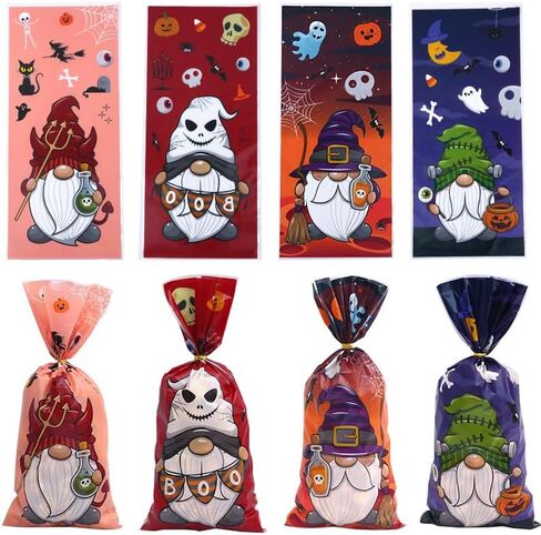 200 قطعة من أكياس حلوى السيلوفان للهالوين من EVECILOO، حقائب هدايا الهالوين، أكياس حلوى الهالوين السعيدة، أكياس حلوى الكوكيز البلاستيكية مع أربطة ملفوفة لمستلزمات حفلات الهالوين in Kuwait
