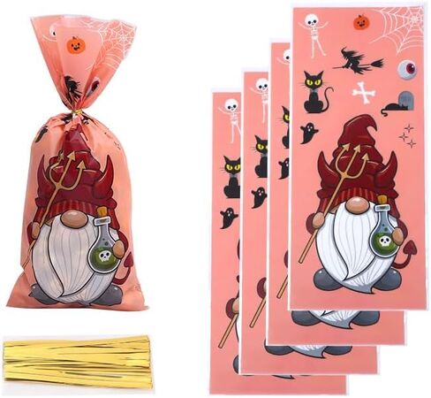 200 قطعة من أكياس حلوى السيلوفان للهالوين من EVECILOO، حقائب هدايا الهالوين، أكياس حلوى الهالوين السعيدة، أكياس حلوى الكوكيز البلاستيكية مع أربطة ملفوفة لمستلزمات حفلات الهالوين in Kuwait