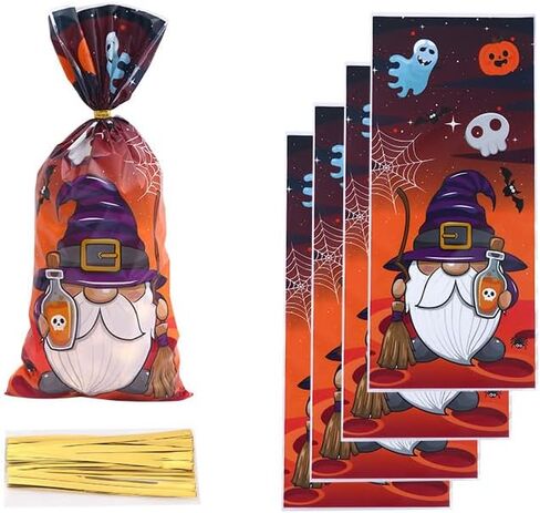 200 قطعة من أكياس حلوى السيلوفان للهالوين من EVECILOO، حقائب هدايا الهالوين، أكياس حلوى الهالوين السعيدة، أكياس حلوى الكوكيز البلاستيكية مع أربطة ملفوفة لمستلزمات حفلات الهالوين in Kuwait