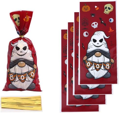 200 قطعة من أكياس حلوى السيلوفان للهالوين من EVECILOO، حقائب هدايا الهالوين، أكياس حلوى الهالوين السعيدة، أكياس حلوى الكوكيز البلاستيكية مع أربطة ملفوفة لمستلزمات حفلات الهالوين in Kuwait