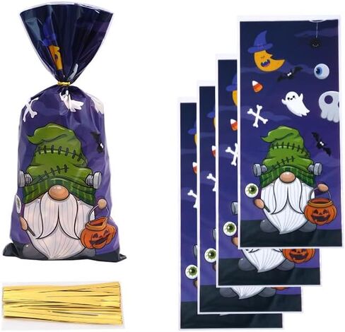 200 قطعة من أكياس حلوى السيلوفان للهالوين من EVECILOO، حقائب هدايا الهالوين، أكياس حلوى الهالوين السعيدة، أكياس حلوى الكوكيز البلاستيكية مع أربطة ملفوفة لمستلزمات حفلات الهالوين in Kuwait