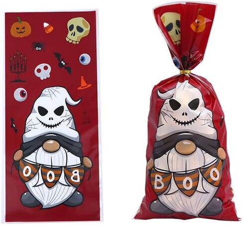 200 قطعة من أكياس حلوى السيلوفان للهالوين من EVECILOO، حقائب هدايا الهالوين، أكياس حلوى الهالوين السعيدة، أكياس حلوى الكوكيز البلاستيكية مع أربطة ملفوفة لمستلزمات حفلات الهالوين in Kuwait