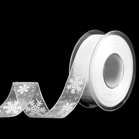 Christmas Ribbon 22yards x 1 inch, Narrow White Snowflake Ribbon Christmas Ribbon for Crafts Making Gift Wrapping Winter Holiday Xmas Decor in Saudi Arabia