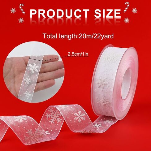 Christmas Ribbon 22yards x 1 inch, Narrow White Snowflake Ribbon Christmas Ribbon for Crafts Making Gift Wrapping Winter Holiday Xmas Decor in Saudi Arabia