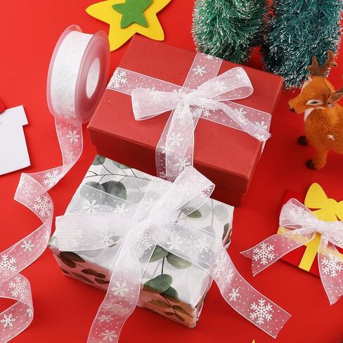Christmas Ribbon 22yards x 1 inch, Narrow White Snowflake Ribbon Christmas Ribbon for Crafts Making Gift Wrapping Winter Holiday Xmas Decor in Saudi Arabia