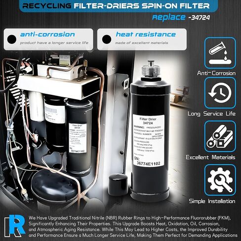 مجفف فلتر إعادة تدوير مكيف الهواء 34724، فلتر دوار، متوافق مع آلة حقن استرداد المبردات Robinair لـ 34700 34788 34700-2K 34700Z 17700-2K 34234 34134A 342000 34134-2K in Kuwait