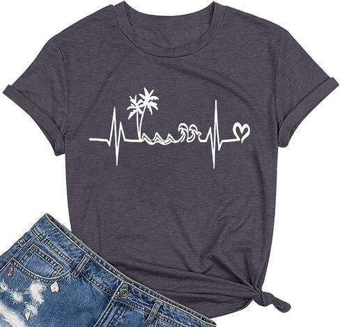 Hawaiian women summer Sun Beach Printed casual short-sleeved T-shirt. in Kuwait