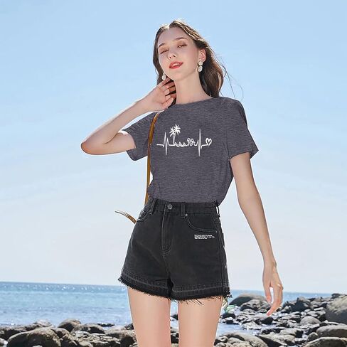 Hawaiian women summer Sun Beach Printed casual short-sleeved T-shirt. in Kuwait