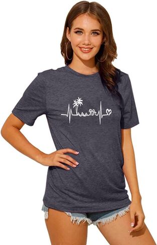 Hawaiian women summer Sun Beach Printed casual short-sleeved T-shirt. in Kuwait