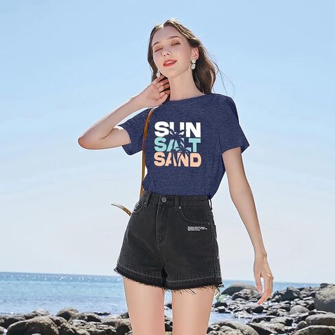 Hawaiian women summer Sun Beach Printed casual short-sleeved T-shirt. in Kuwait