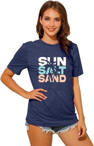 Hawaiian women summer Sun Beach Printed casual short-sleeved T-shirt. in Kuwait