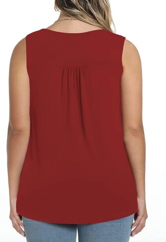 ROSRISS Plus-Size Tank Tops Summer Sleeveless Henley V-Neck Shirts Buttons Up Lace Pleated Flowy Tunics in Kuwait