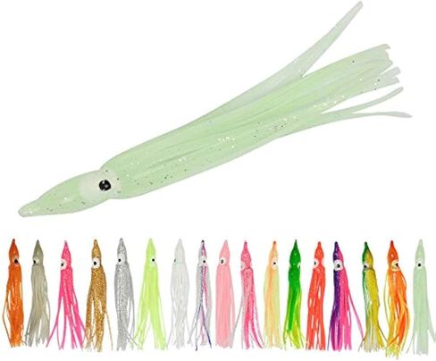 50pcs توهج لينة البلاستيك الأخطبوط الحبار تنورة الصيد السحر Hoochies التصيد المياه المالحة لينة الصيد السحر مجموعة لباس سمك السلمون المرقط 5 سم 10 سم 12 سم 15 سم 10 الألوان وشملت in Saudi Arabia
