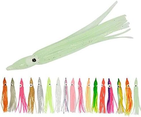 50pcs توهج لينة البلاستيك الأخطبوط الحبار تنورة الصيد السحر Hoochies التصيد المياه المالحة لينة الصيد السحر مجموعة لباس سمك السلمون المرقط 5 سم 10 سم 12 سم 15 سم 10 الألوان وشملت in Saudi Arabia