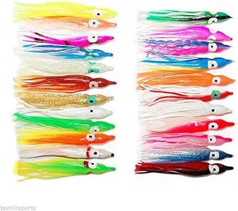 50pcs توهج لينة البلاستيك الأخطبوط الحبار تنورة الصيد السحر Hoochies التصيد المياه المالحة لينة الصيد السحر مجموعة لباس سمك السلمون المرقط 5 سم 10 سم 12 سم 15 سم 10 الألوان وشملت in Saudi Arabia