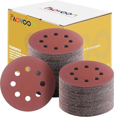 Sanding Disc 5 Inch 8 Hole, 100 Pcs Orbital Sanding Discs Hook and Loop, Sandpaper for Wood, 40 60 80 120 220 Grit Sand Paper for Random Orbital Sander in Saudi Arabia