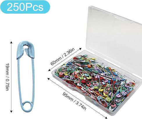 Murtenze 250Pcs Black Nickel-Plated Steel Safety Pins, 0.75inch / 19mm Mini Safety Pins with Convenient Box, Ideal for Clothes, Home, Office in Saudi Arabia