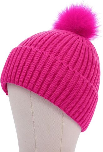 LiuSuper Kids Winter Hat, Girls Beanies 7-14, Satin Lined Beanie for Girls, Pom Pom Silk Lined Cuffed Beanie in Saudi Arabia