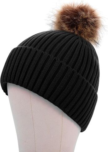 LiuSuper Kids Winter Hat, Girls Beanies 7-14, Satin Lined Beanie for Girls, Pom Pom Silk Lined Cuffed Beanie in Saudi Arabia