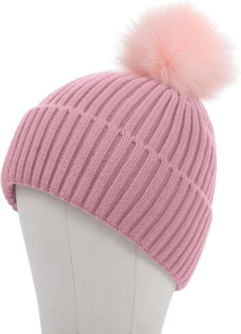 LiuSuper Kids Winter Hat, Girls Beanies 7-14, Satin Lined Beanie for Girls, Pom Pom Silk Lined Cuffed Beanie in Saudi Arabia