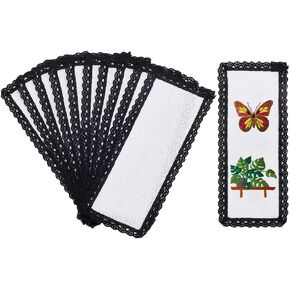 NBEADS 10 Pcs Cross Stitch Bookmark, Aida with Polyester Lace Cloth Bookmarks Cross Stitch Kits DIY Stamped Embroidery Bookmarks for Cross Stitch Making and Book Lovers, 9.8x3.3 Inch White&Black