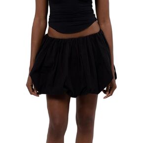 Women Y2k Bubble Mini Skirt High Waist Ruffle Hem Pleated Short Skirts Puffy A-Line Flared Skirt Streetwear