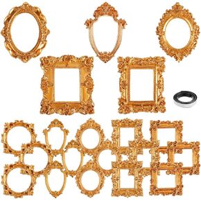 20 Pcs Mini Gold Frames with Magnetic Tape Vintage Resin Picture Frame Antique Gold Photo Frame DIY Baroque Small Picture Frames Miniature Tiny Frames for Photo Jewelry Home Wedding Decor